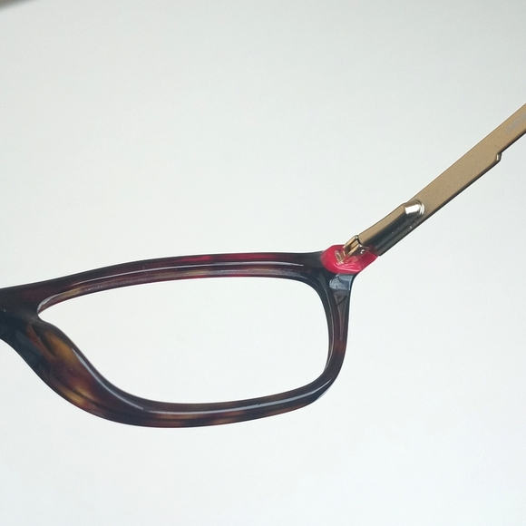 Emporio Armani Tortoise Shell Brown Trim Eye Glass Cat Frames Brass & Red Tips - Picture 12 of 16